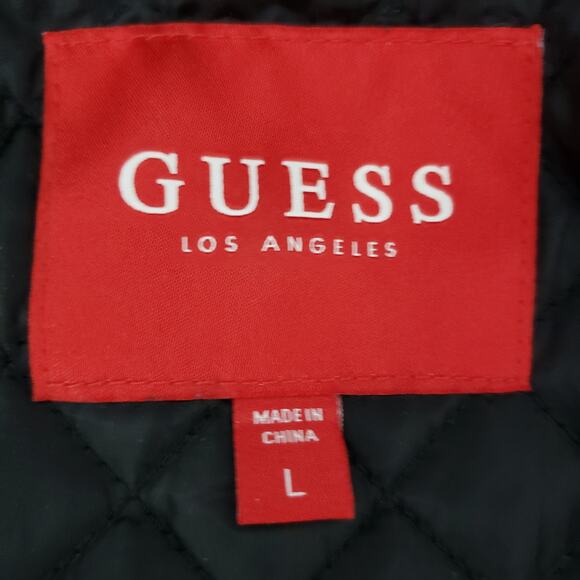 Guess Gunner Jacket Military Style Pea Coat Quilted Lined Gray Herringbone Men L - Picture 12 of 13